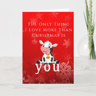 Joyeux Noël Belle Vache Bébé Rouge Carte