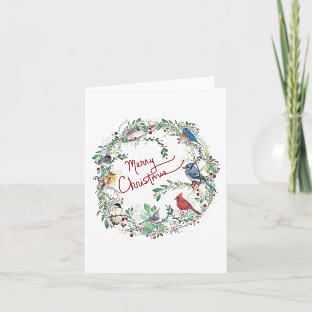 Joyeux Noël Bird Et Carte De Vacances Wreath (Devant)