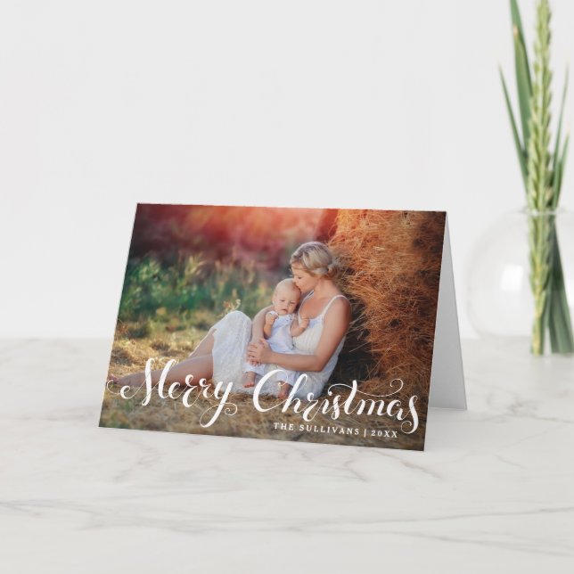 Joyeux Noël blanc Script Carte photo de vacances (Devant)