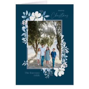 Joyeux Noël bleu aquarelle Fleur Cadre bleu