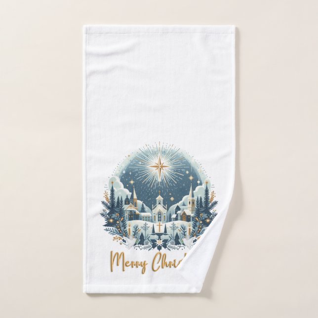 Joyeux Noël bleu et or (Serviette à main)