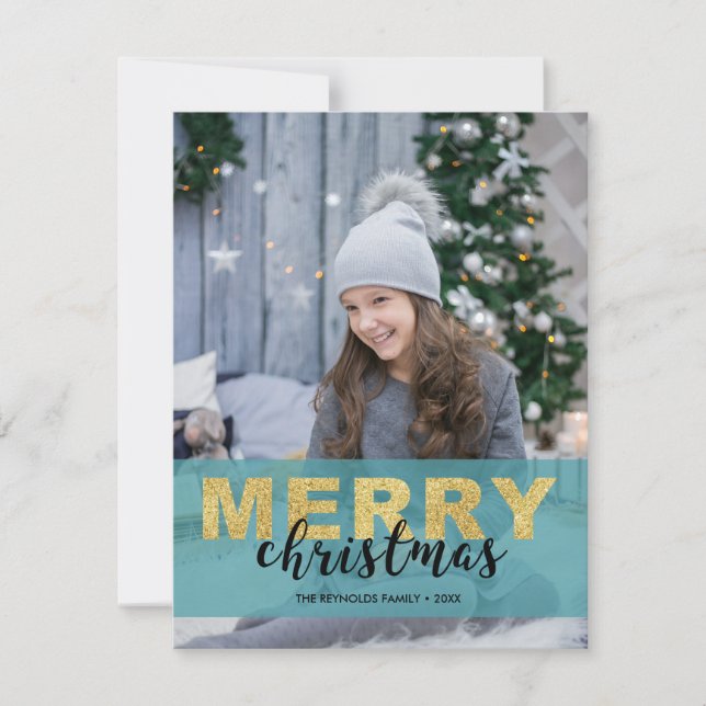 Joyeux Noël bleu or moderne - Carte photo (Devant)