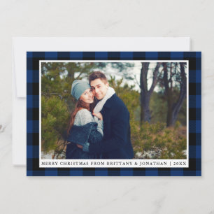 Joyeux Noël bleu Plaid Couple Carte photo