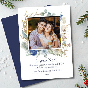 Joyeux Noël Boho Floral Photo Christmas Cards
