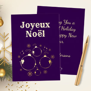Joyeux Noel Bold Purple Gold French  Foil Holiday Card