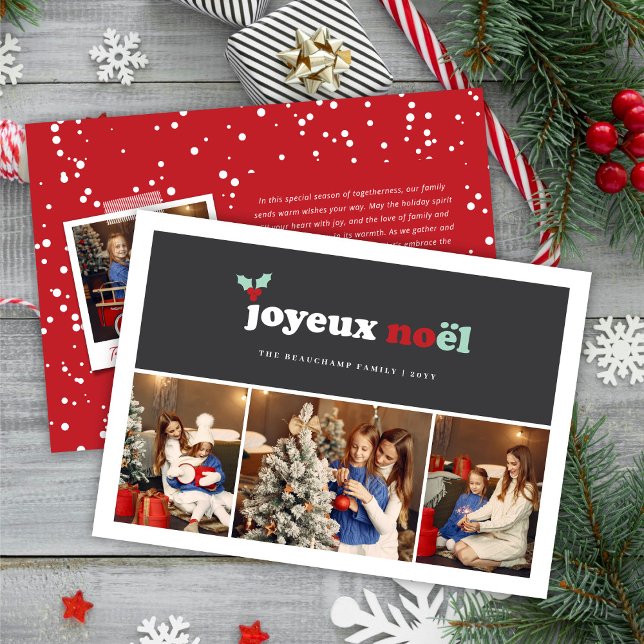 Joyeux Noel Bold Typography Mistletoe 3 Photo  Holiday Card (Creator Uploaded)