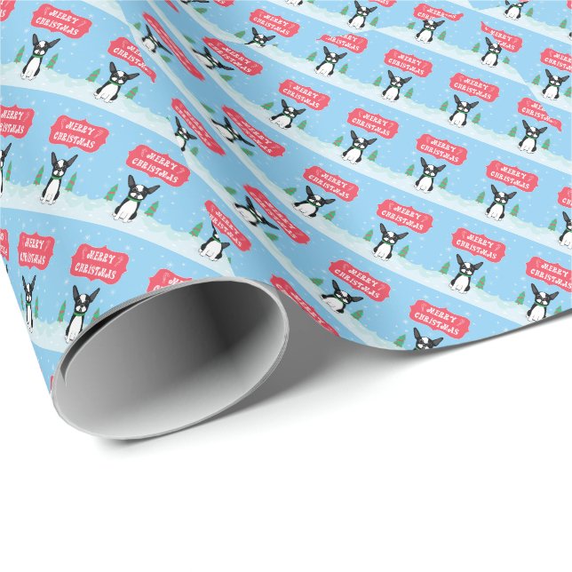 Joyeux Noël Boston Terrier Papier cadeau d'envelop (Coin rond)