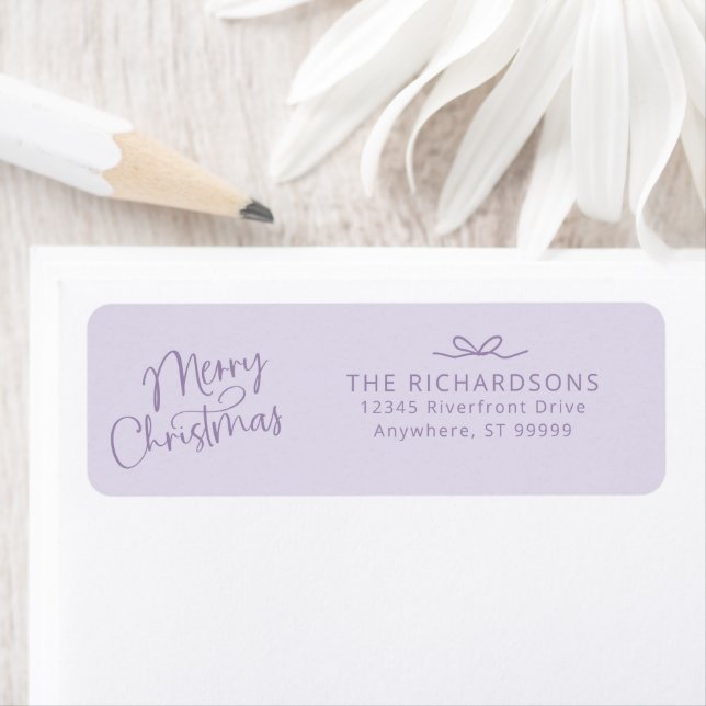 Joyeux Noël Bow Lavender Adresse de retour Label (En situation)