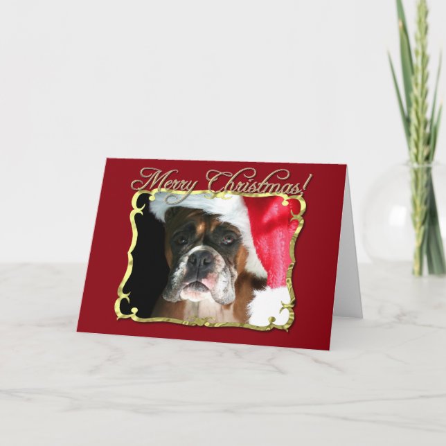 Joyeux Noël Boxer chien carte de voeux (Devant)