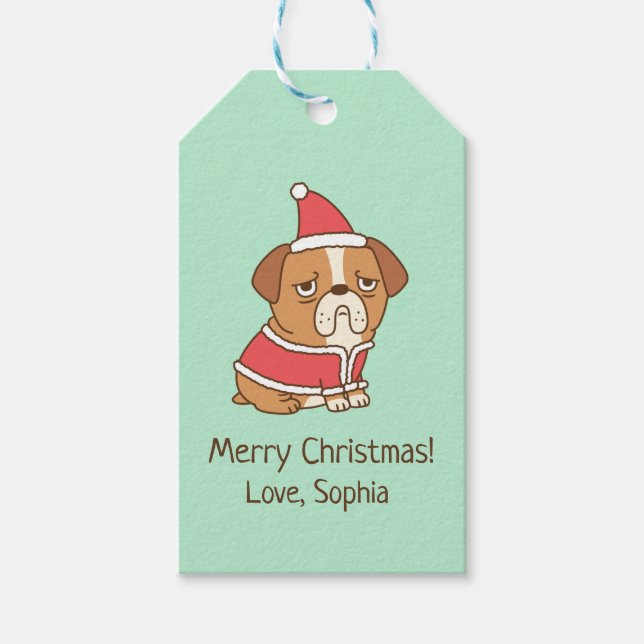 Joyeux Noël Bulldog Père Noël étiquettes cadeaux (Devant)