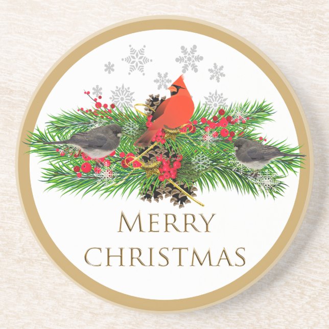 Joyeux Noël Cardinal Garland Dessous de verre de g (Devant)