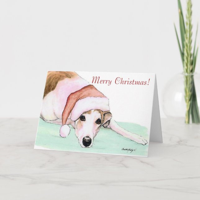 Joyeux Noël! Carte de Noël Greyhound Art (Devant)