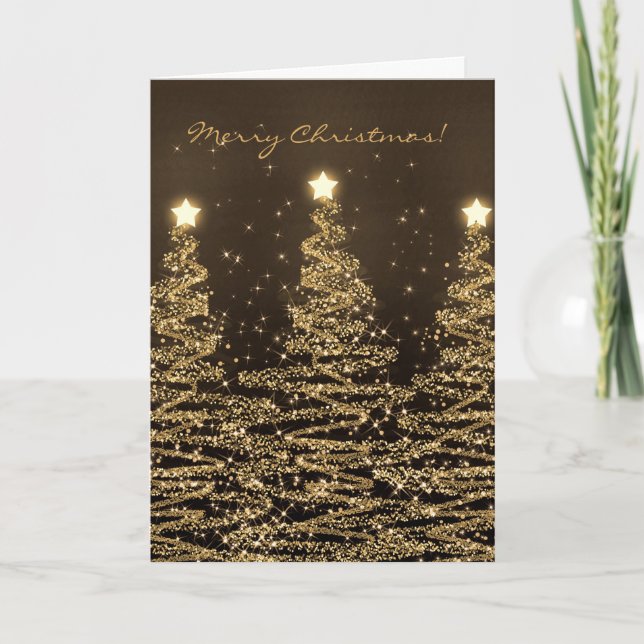 Joyeux Noël Carte Élégante Arbres Étincelants Noir (Devant)