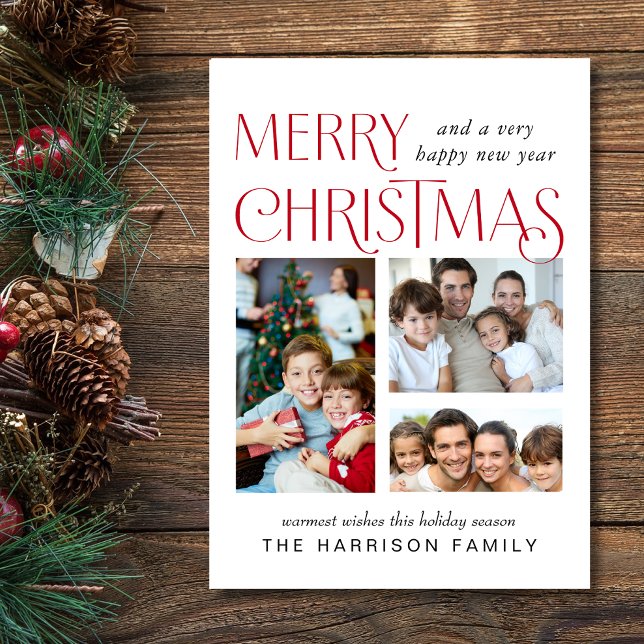 Joyeux Noël Carte photo Trois photos Collage (This holiday season, let your family's smiles and heartwarming memories shine on our 3 photo card)