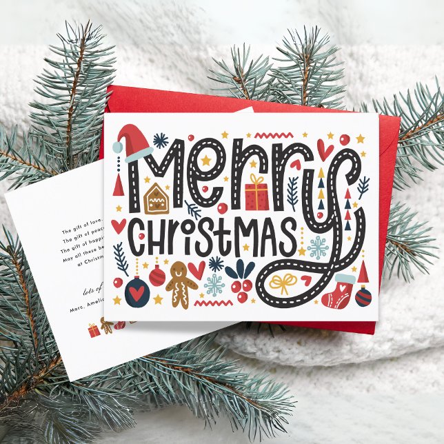 Joyeux Noël | Carte postale de voeux de vacances (Beautiful Merry Christmas Lettering with many decorations)