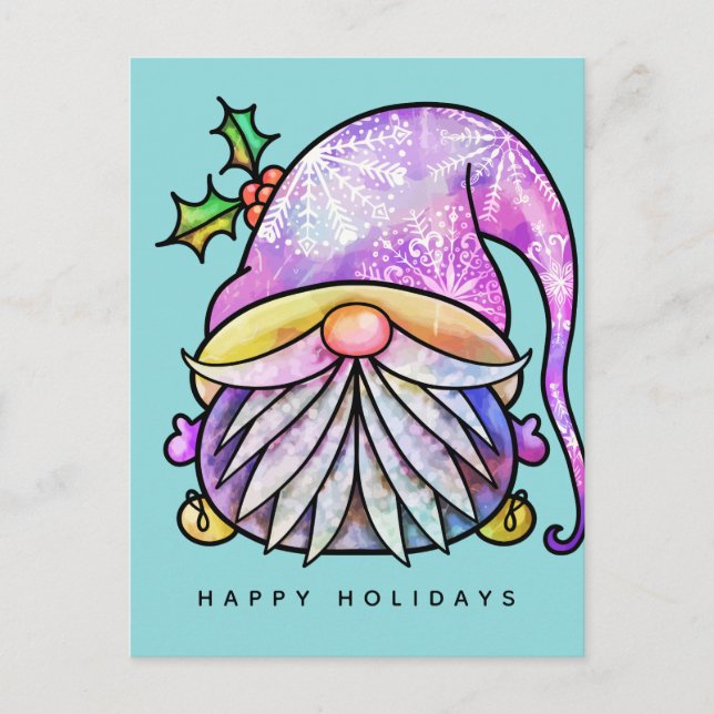 JOYEUX NOËL | Carte postale Tie Dye Hippy Gnome (Devant)