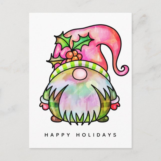 JOYEUX NOËL | Carte postale Tie Dye Hippy Gnome (Devant)
