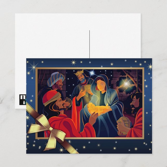 Joyeux Noël. Cartes postales de la scène de nativi (Devant / Derrière)