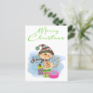 Joyeux Noël Cat Illustration de vacances Carte pos