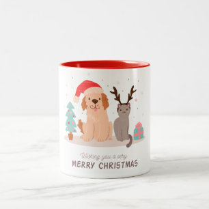 Joyeux Noël Chat & Chien Imprimer Café Mug