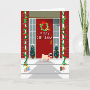 Joyeux Noël - chien de carlin à la porte - carte