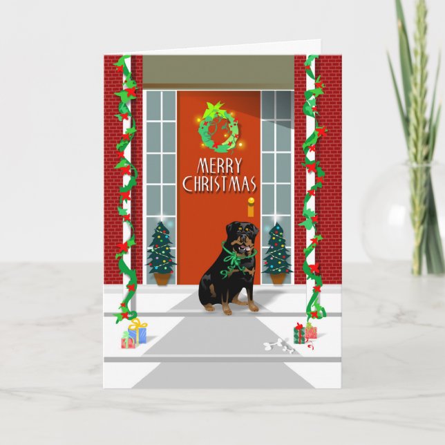 Joyeux Noël - chien de rottweiler - carte de voeux (Devant)