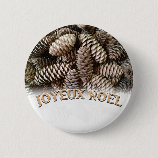 Joyeux Noel Christmas Holiday Pine Cone 2 Inch Round Button (Front)