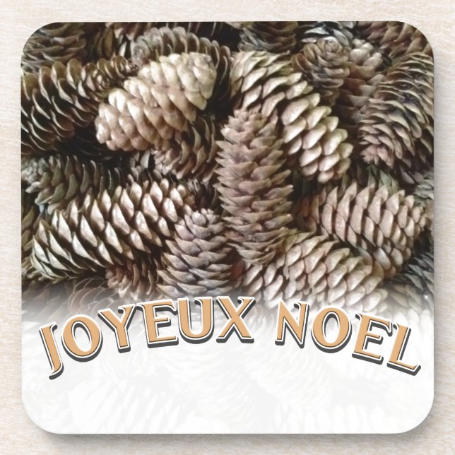 Joyeux Noel Christmas Holiday Pine Cone Coaster (Front)