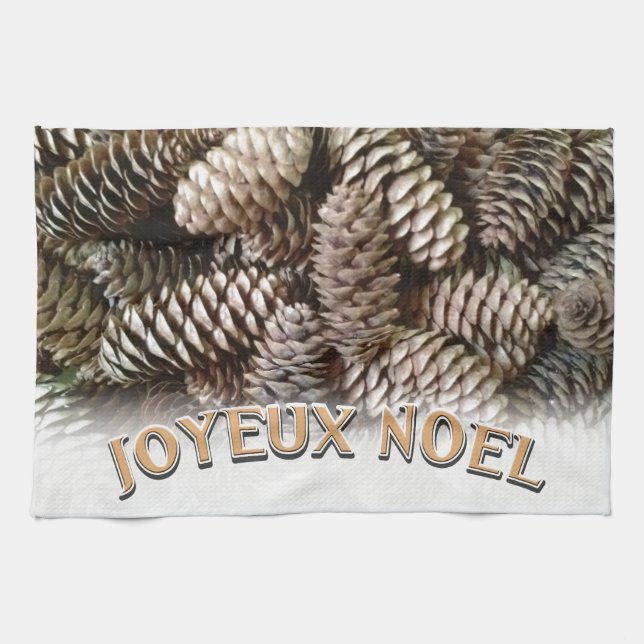 Joyeux Noel Christmas Holiday Pine Cone Kitchen Towel (Horizontal)