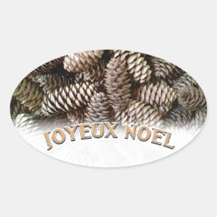 Joyeux Noel Christmas Holiday Pine Cone Oval Sticker