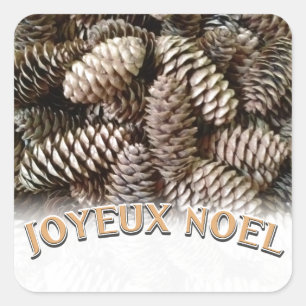 Joyeux Noel Christmas Holiday Pine Cone Square Sticker