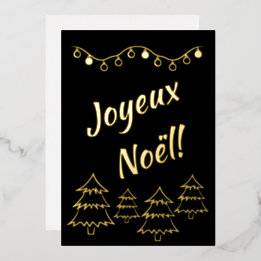 Joyeux Noel Christmas Lights Xmas Tree Black Foil Holiday Card