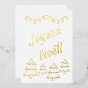 Joyeux Noel Christmas Lights Xmas Tree White Foil Holiday Card