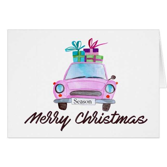 Joyeux Noël classique Voiture aquarelle (Devant horizontal)