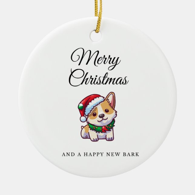 Joyeux Noël corgi ornement céramique (Devant)