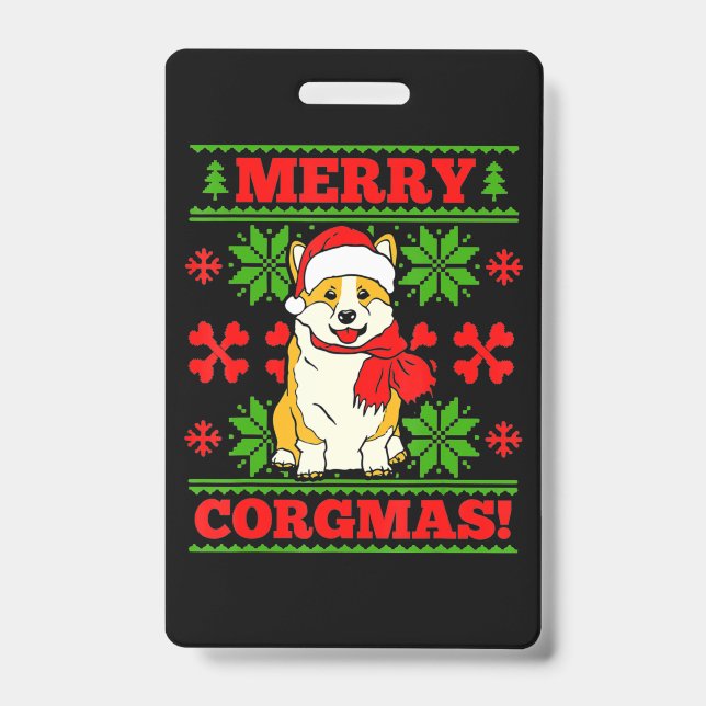 Joyeux Noël Corgmas Corgi Dog Badge (Front)