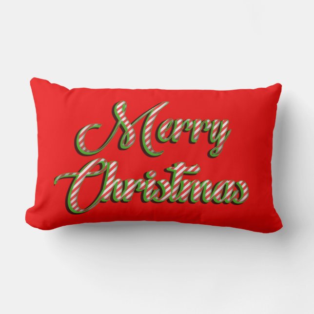 Joyeux Noël coussin rouge blanc rayures vert (Recto)