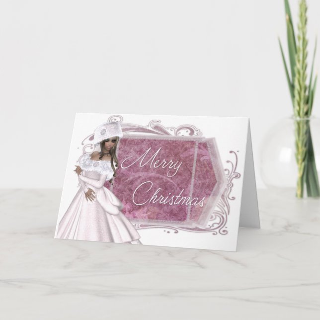 Joyeux Noël Dame d'hiver Carte de vacances conçue (Devant)
