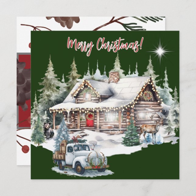 Joyeux Noël de la carte de vacances Cabine (Devant / Derrière)