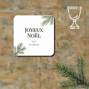 Joyeux Noel - delicate pine branches  Square Paper Coaster