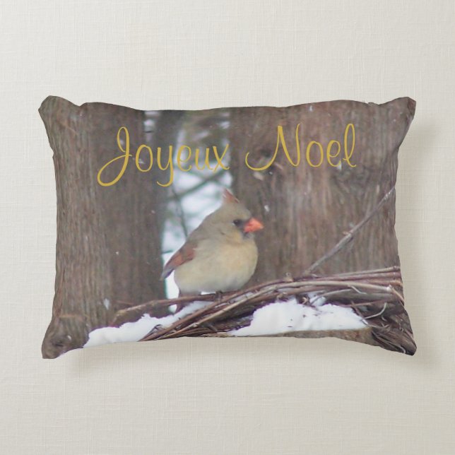 Joyeux Noel Designer Bird Pillow (Front)