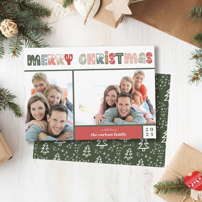 Joyeux Noël Deux photos Carte de vacances famille (Créateur téléchargé)
