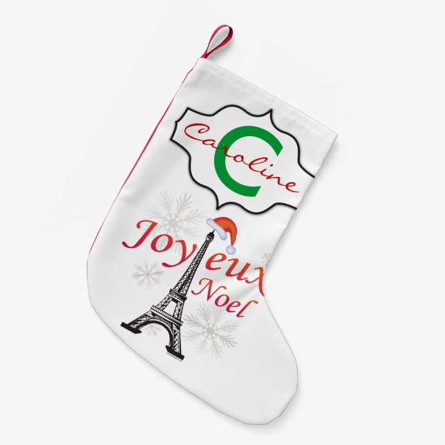 Joyeux Noel  Eiffel Tower Personalized Small Christmas Stocking (Front (Hanging))