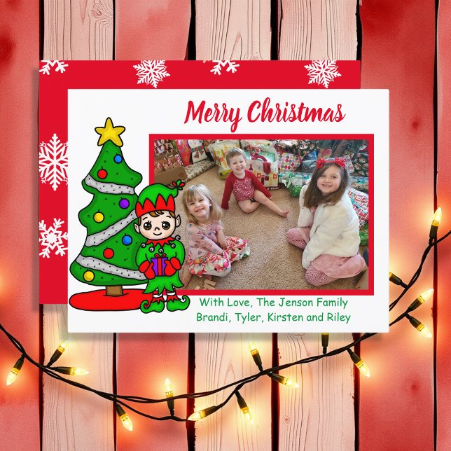 Joyeux Noël, Elfe de dessin, Carte photo de vacanc (Créateur téléchargé)