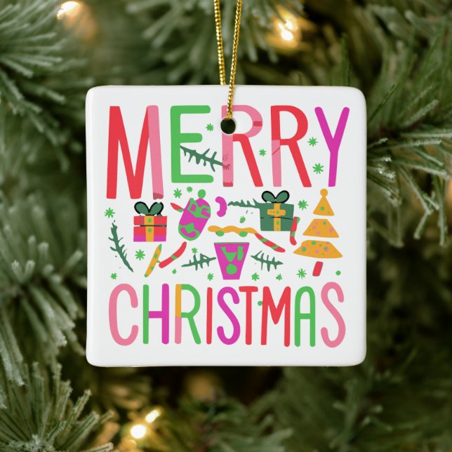 Joyeux Noël en céramique Porcelaine Carré Ornement (Arbre)