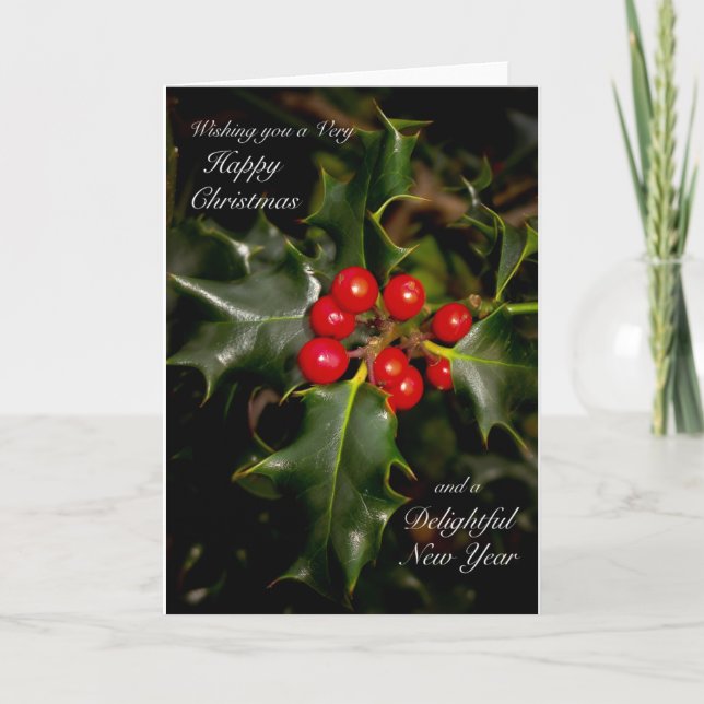 Joyeux Noël et belle carte Holly du Nouvel An (Devant)