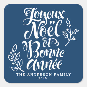 Joyeux Noël et Bonne Année Holiday Navy Blue Square Sticker