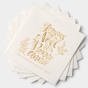 Joyeux Noël et Bonne Année Modern Calligraphy Foil Napkins