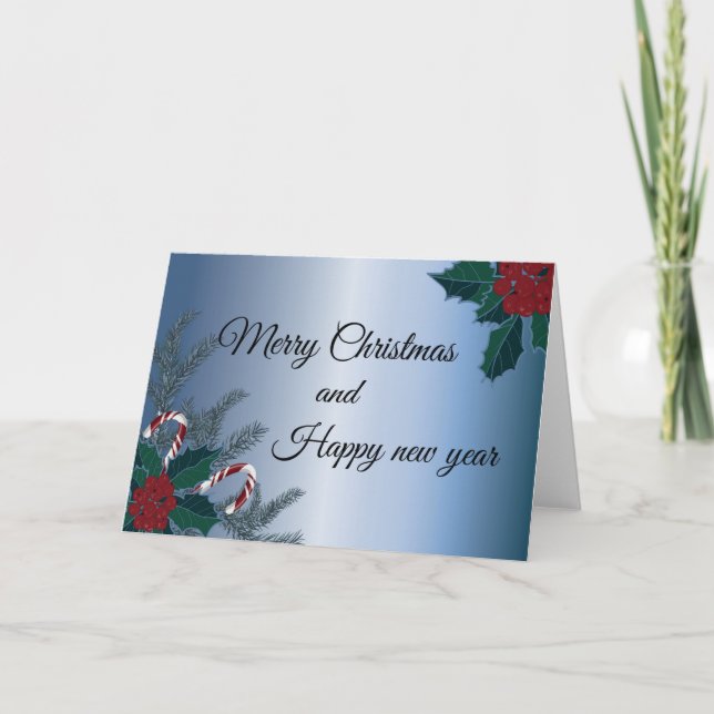 Joyeux Noël et Bonne nouvelle année carte - Holly1 (Devant)