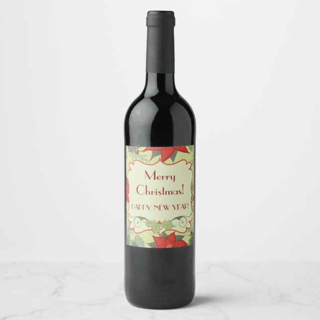 Joyeux Noël! Étiquettes de bouteilles, Poinsettias (Devant)